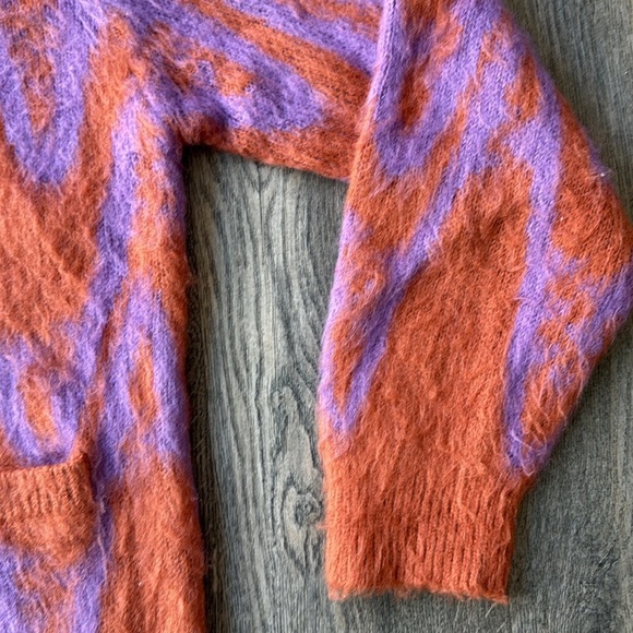 Obey Sweater Orange and Purple Copper Multi Helix Fuzzy Cardigan Size Medium - Picture 4 of 15